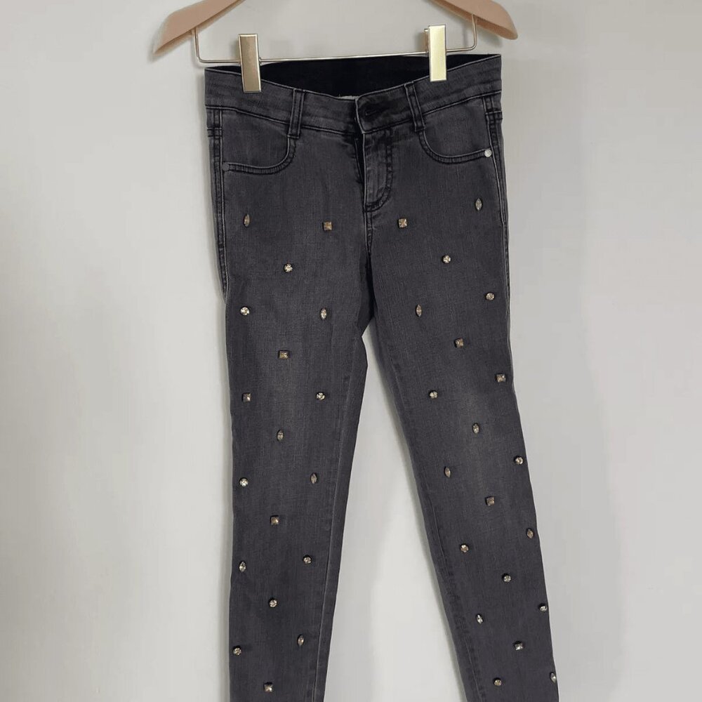 Stella McCartney Yellow Rhinestones Details Denim Grey Wash jeans women Sz 25